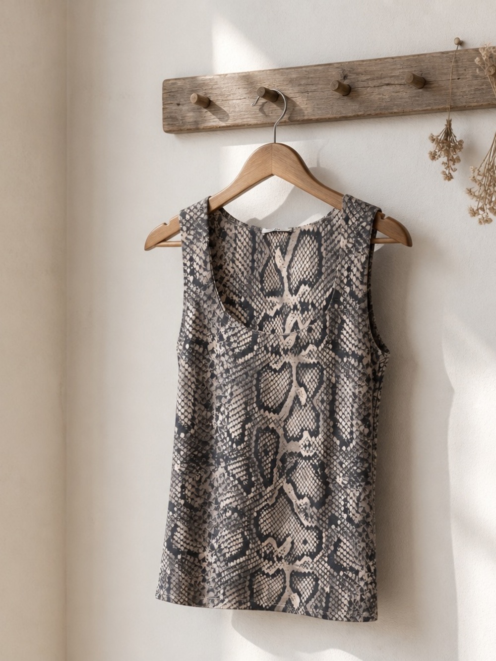 Zara Snake-Print Tank Top - Gray Beige